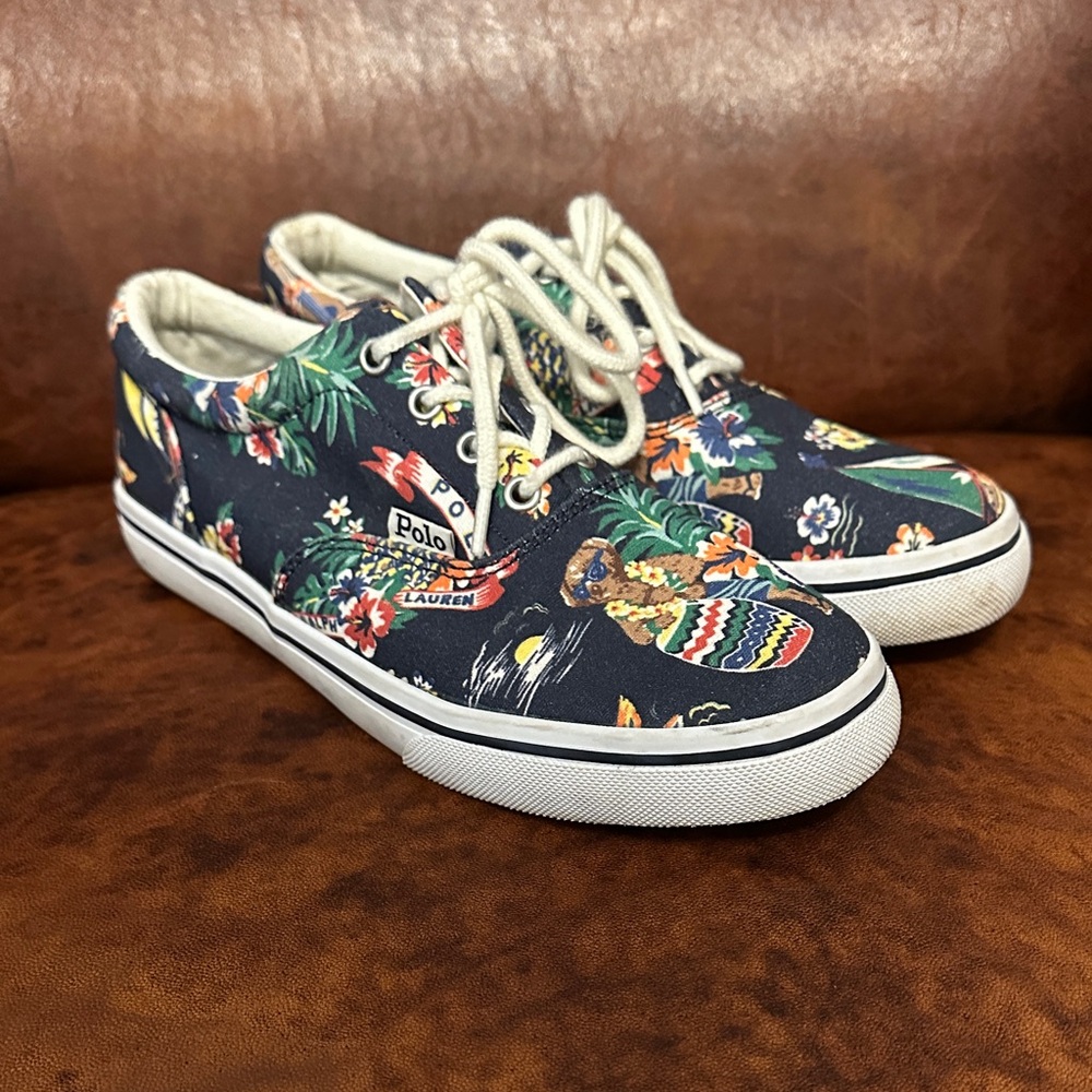 Polo by Ralph Lauren Navy Hawaii Bear Floral Canvas Sneakers Boys 5